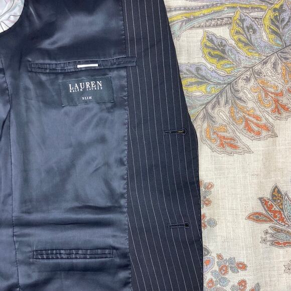 Ralph Lauren Men's Black Label Slim 2 Button Black Pinstripe Wool Blazer 38R - Picture 5 of 12